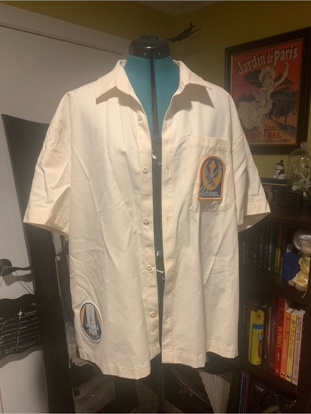 Disney Cream Short-Sleeve Button-Down Shirt with Rebel Patches